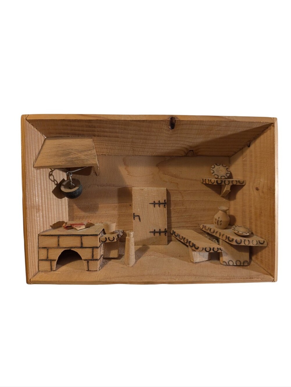Vintage Wooden Shadow Box Diorama Handmade Folk Art Room Scene Made in Poland